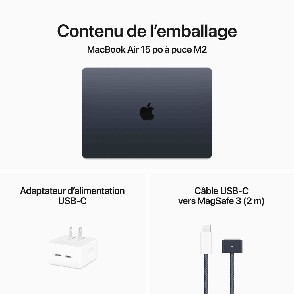 French (Canadian)  - Apple 15-inch MacBook Air: Apple M2 chip with 8-core CPU and 10-core GPU, 256GB - Midnight